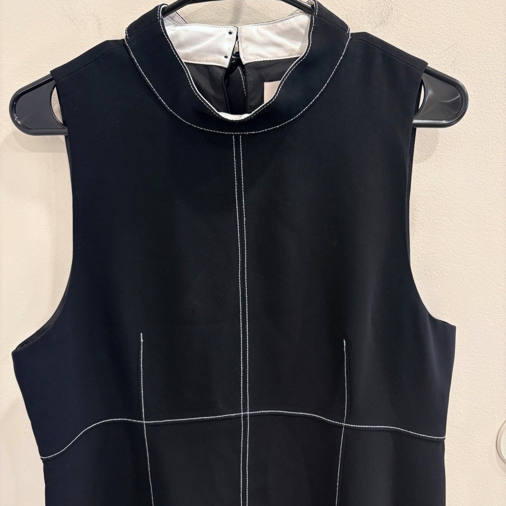 Cinq a Sept Angie Dress Black White Contrast Stitch Bow Neck Mini Dress 14 Retro - Picture 5 of 10